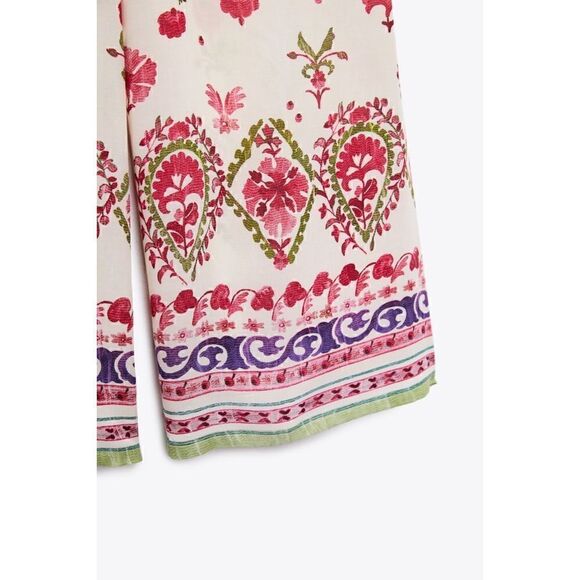 NWT Zara Floral Print High Waisted Pull On Wide Leg Trousers, Size Small - Picture 11 of 16